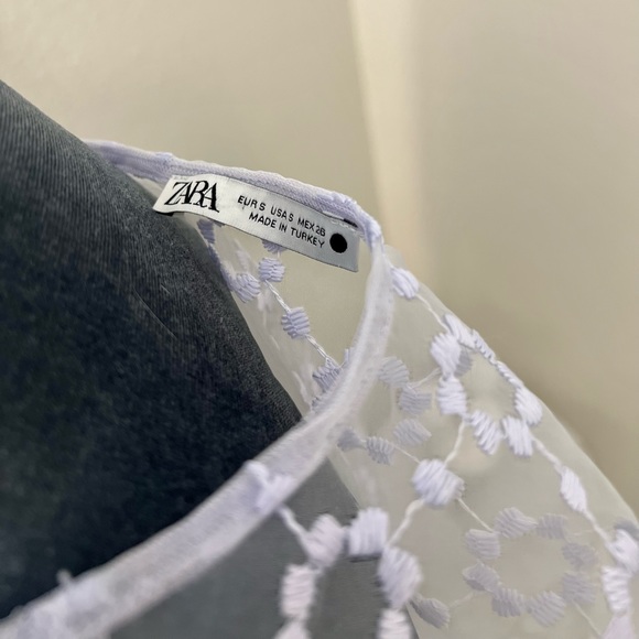 Zara Lilac Sheer Embroidered Floral V-Neck Blouse - Picture 6 of 6